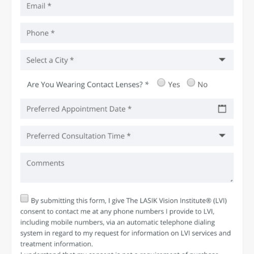 The LASIK Vision Institute Mobile Website Screenshot